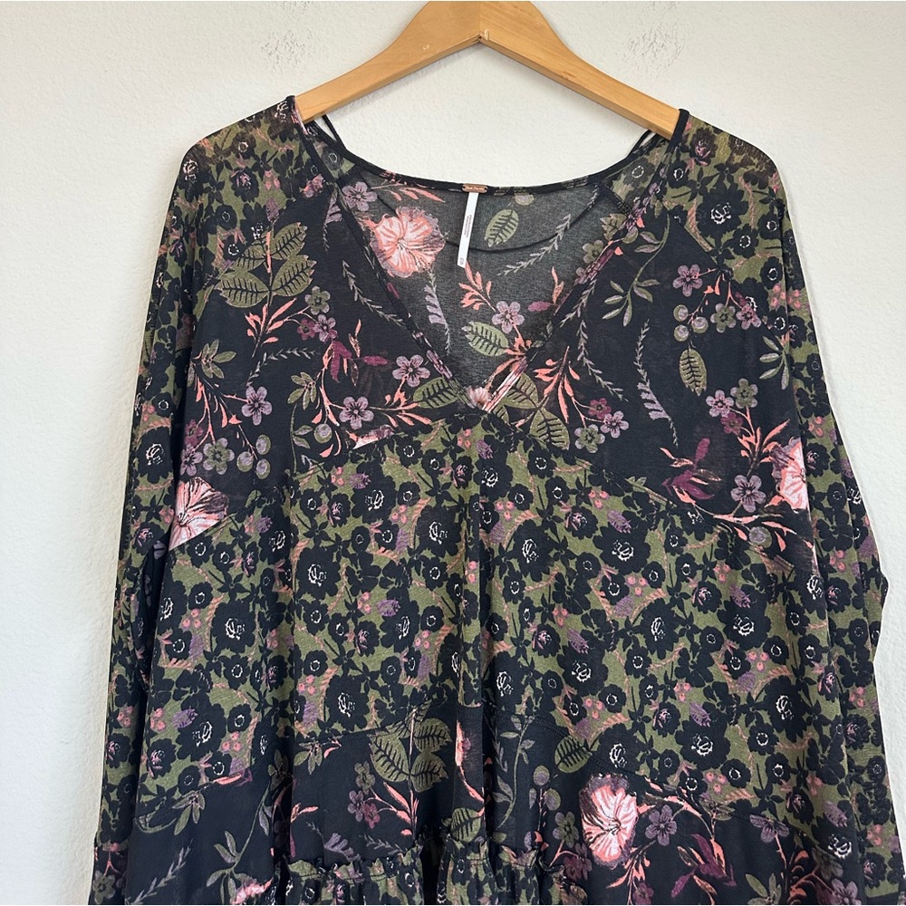 Free People Tiered Floral Mesh Long Sleeve Top - Picture 6 of 12